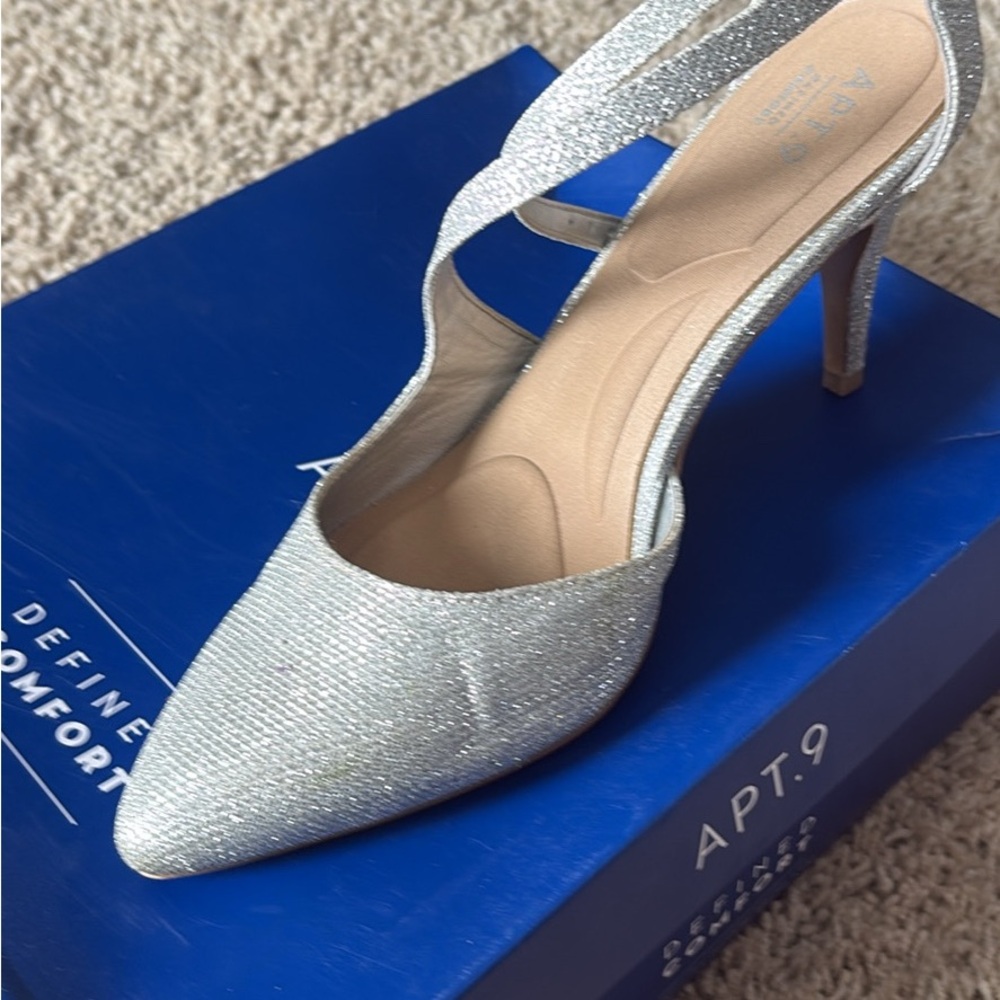 Apt. 9 Silver Glitter Slingback Pointed-Toe Heels